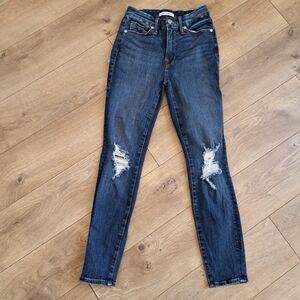Good American Dark Blue Distressed Ankle Jeans